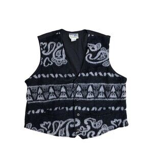 Vintage JAZZMAN SPORTSWEAR Wool Vest Men's LARGE Black Fuzzy Sleeveless​​​​